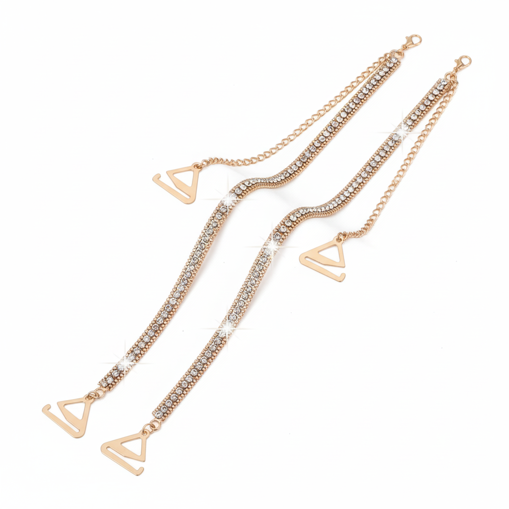 Gold Rhinestone Bra Straps - Sleek Crystal Diamond-Cut Replacement Straps For Women - Decorative Non-Sli : M4SK-CHAIN-STP-GOLD