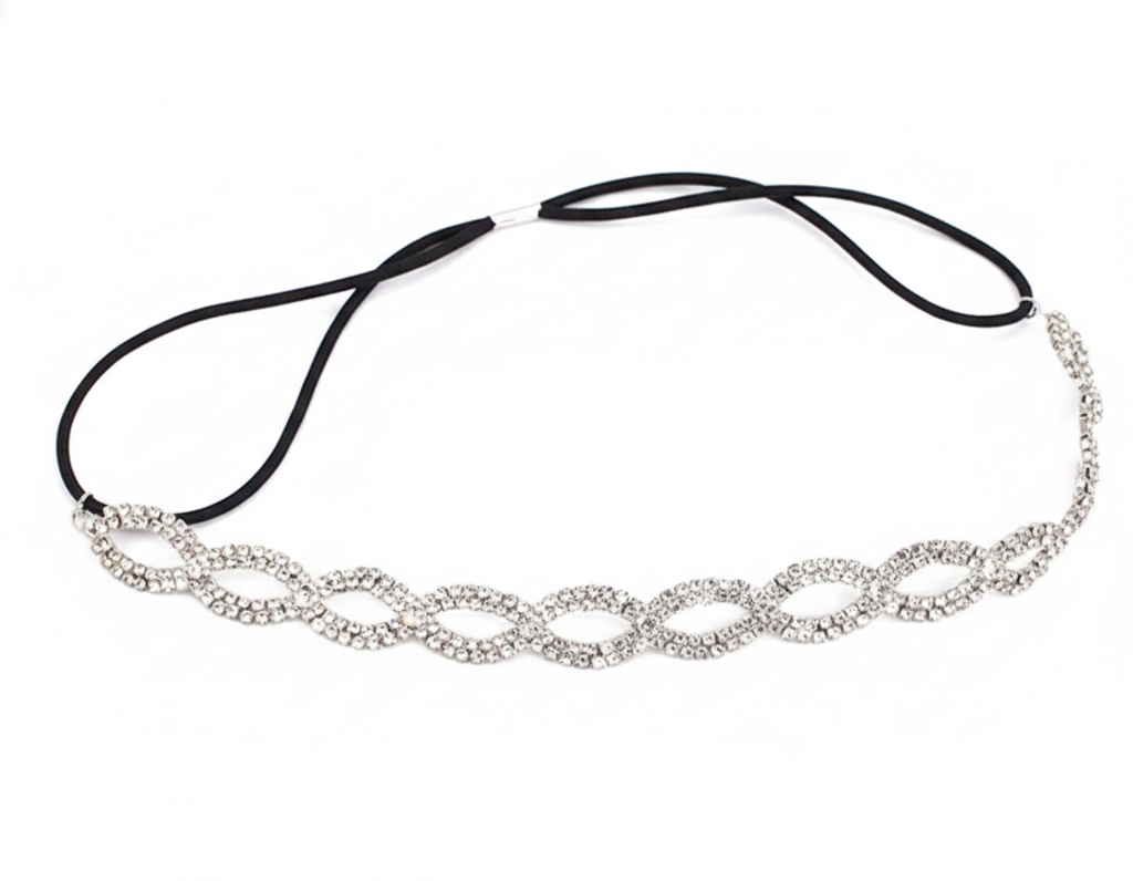 Crystal Bridal Hair Vine Headband For Women Elastic Rhinestone Wedding Forehead Band Elegant Party Wear Designer : M4SK-PT-EYE