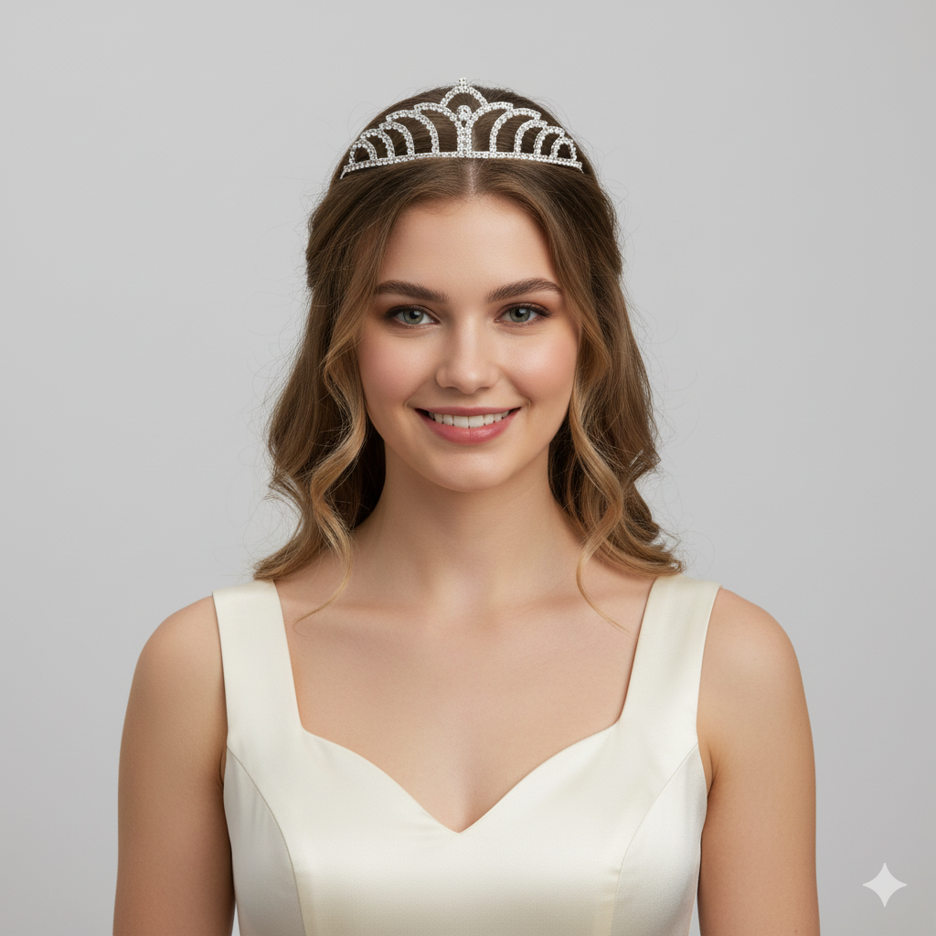 Silver Crystal Tiara For Women. Elegant Rhinestone Flower Crown Headband For Brides, Weddings, Prom & Pageants : M4SK-SMALL