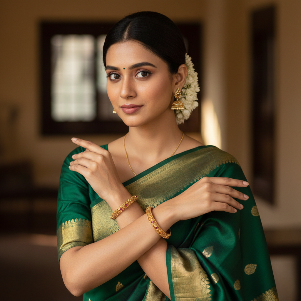 Goddess Laxmi Carved Temple Bangles | Premium Bridal Temple Jewellery : V-864PAIROF2