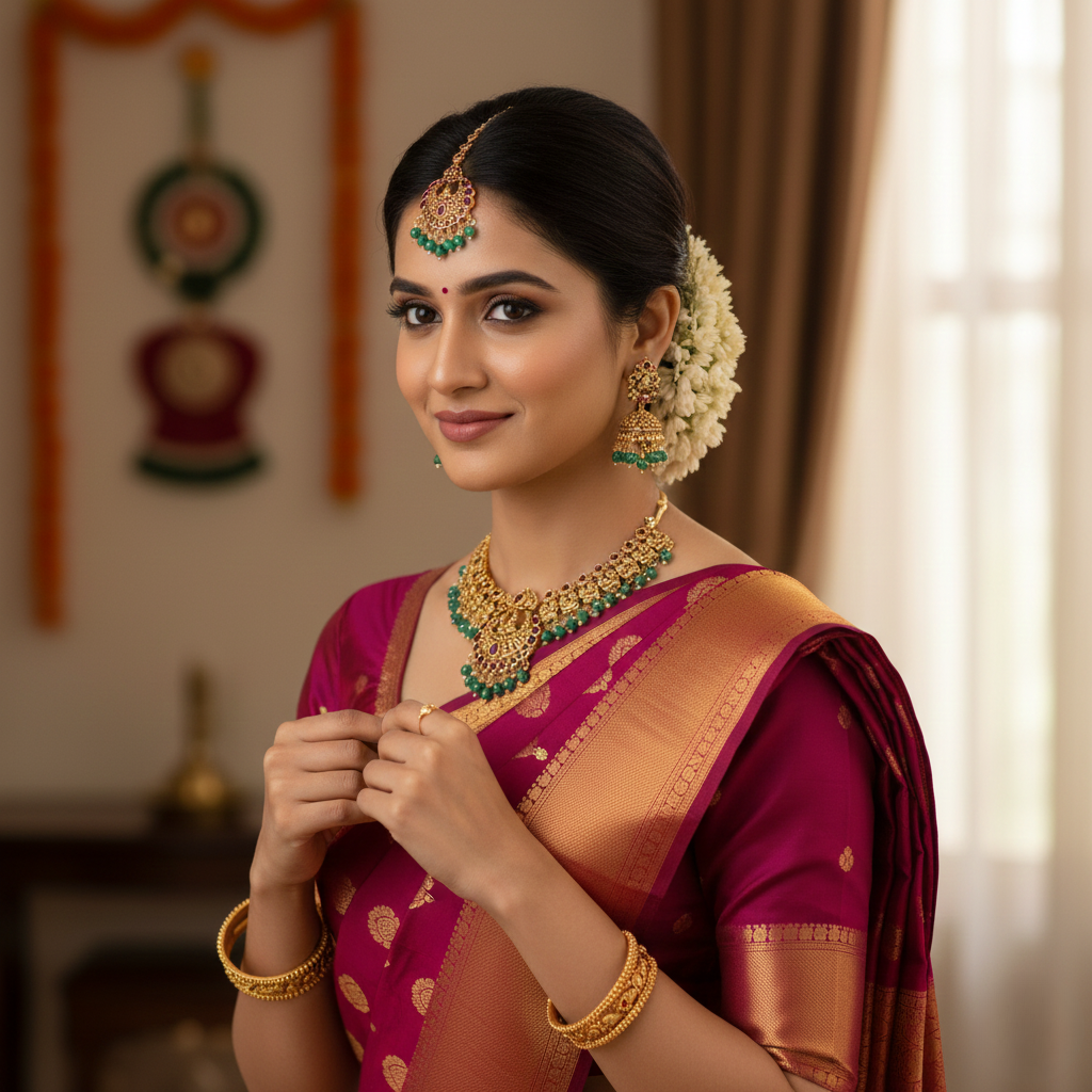 Divine Aura Temple Jewellery Maang Tikka For Weddings & Festive Wear : T-10