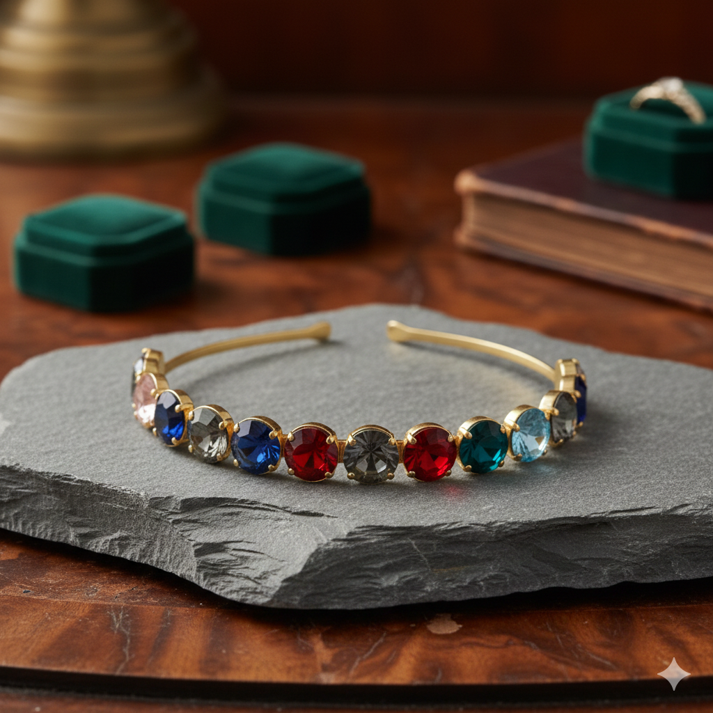 Multi Color Gem Stone Crystal Headband -- NEW Aurore Glam Simple Headband Hairband use Cubic Zirconia  main image 4