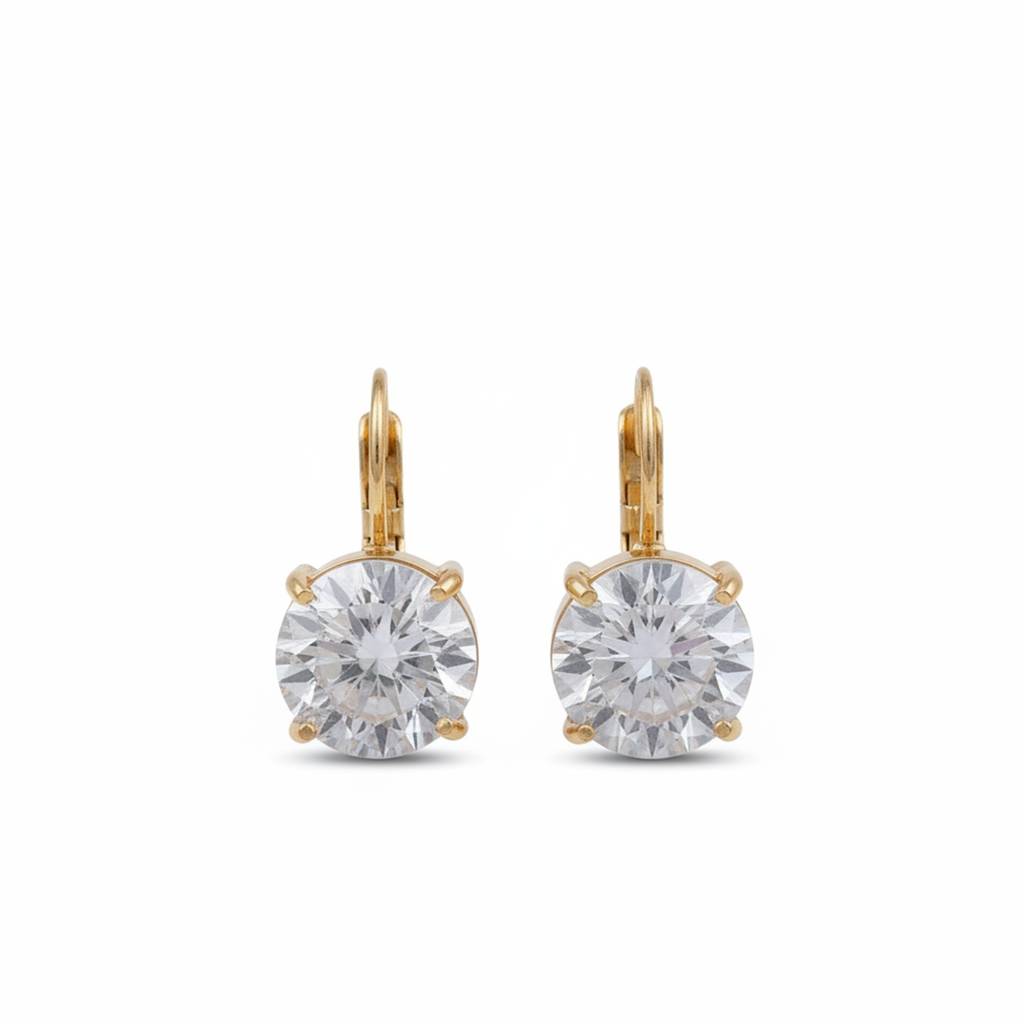 18K Gold Plated Large Round Solitaire Cz Lever-Back Drop Earrings : RJFSER128