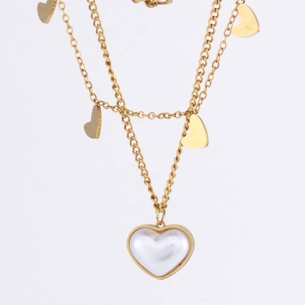 Golden Duo Heart Layered Necklace : NK231