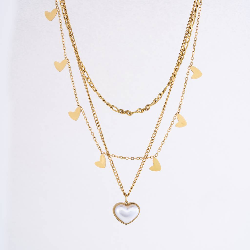 Golden Duo Heart Layered Necklace : NK231