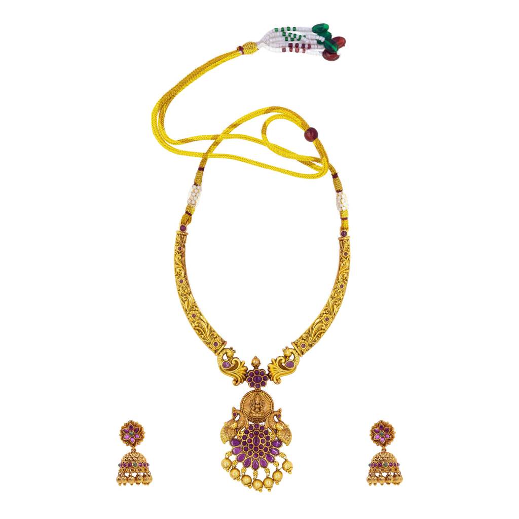 Divine Temple Jewellery Short Necklace Set | Traditional Gold Plated : K-1063
