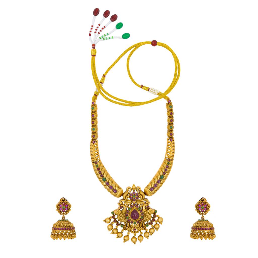 Sacred Temple Jewellery Short Necklace Set | Bridal Gold Plated : K-1048