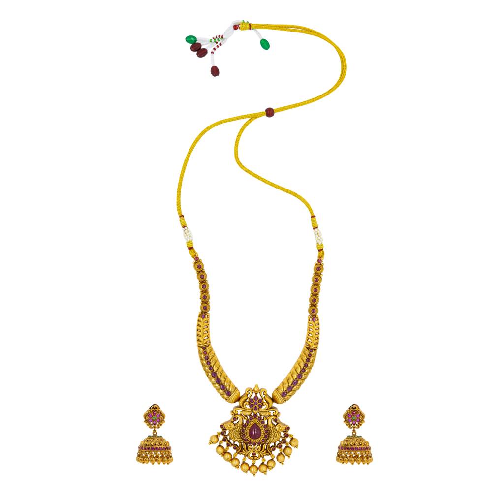 Sacred Temple Jewellery Short Necklace Set | Bridal Gold Plated : K-1048