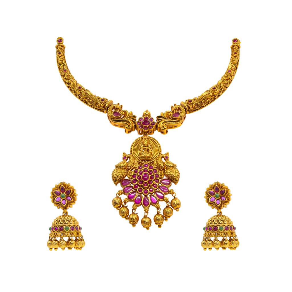 Divine Temple Jewellery Short Necklace Set | Traditional Gold Plated : K-1063
