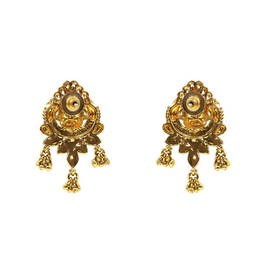 Heritage Laxmi Carved Earrings | Premium Antique Gold Plated Temple Style : V-1657