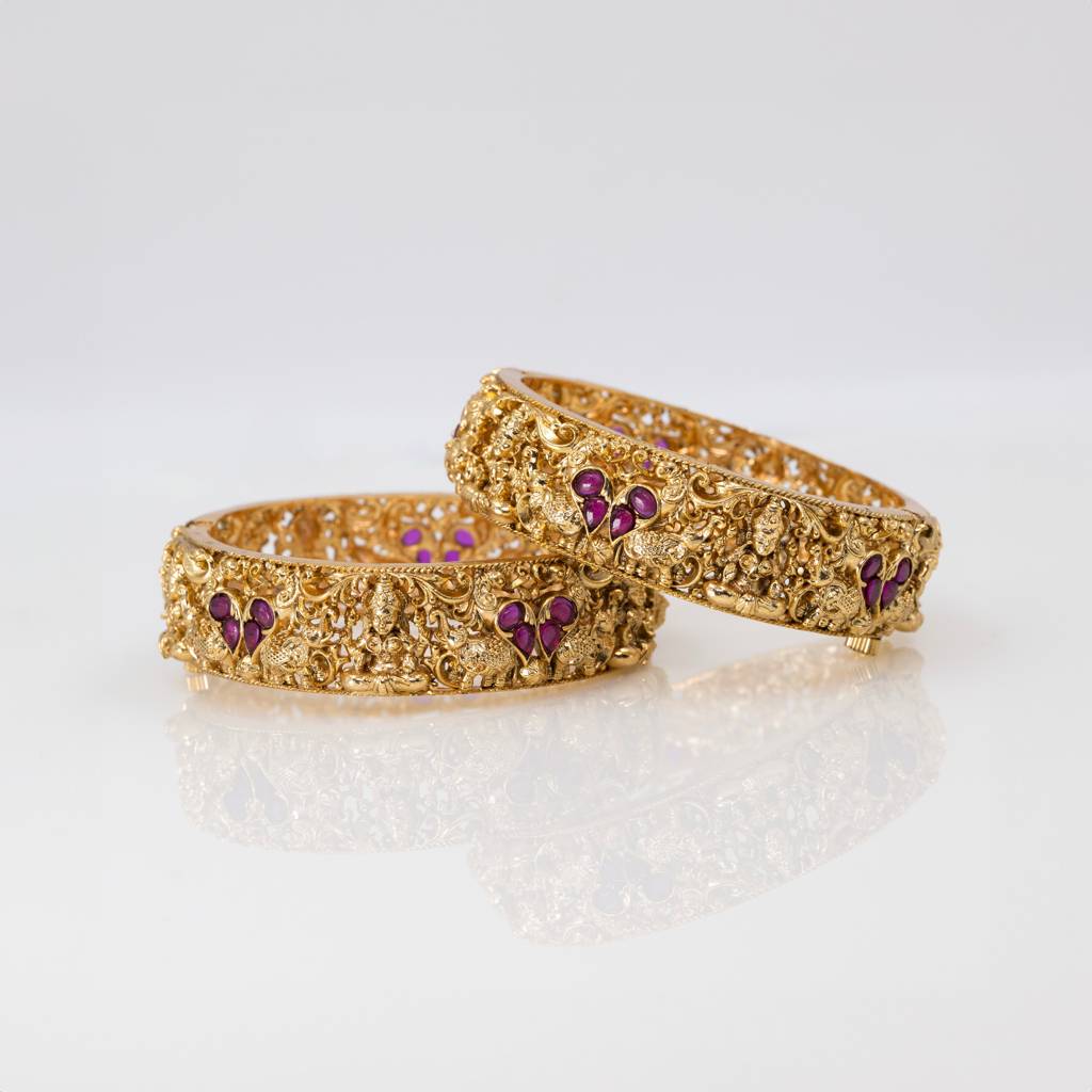 Bridal Laxmi Temple Bangles | South Indian Gold Plated Jewellery : V-1767