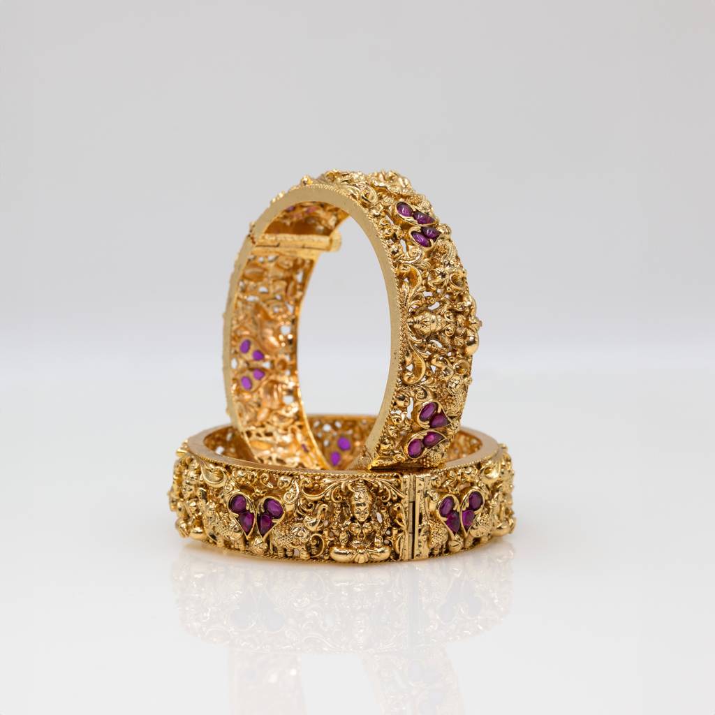 Bridal Laxmi Temple Bangles | South Indian Gold Plated Jewellery : V-1767