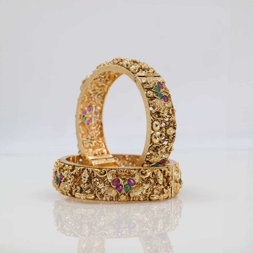 Bridal Laxmi Temple Bangles | South Indian Gold Plated Jewellery : V-1767