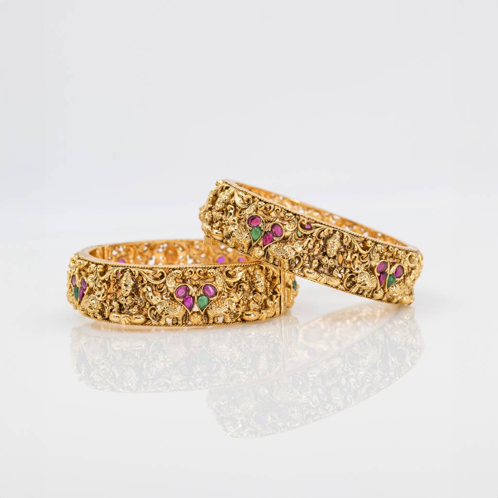 Bridal Laxmi Temple Bangles | South Indian Gold Plated Jewellery : V-1767