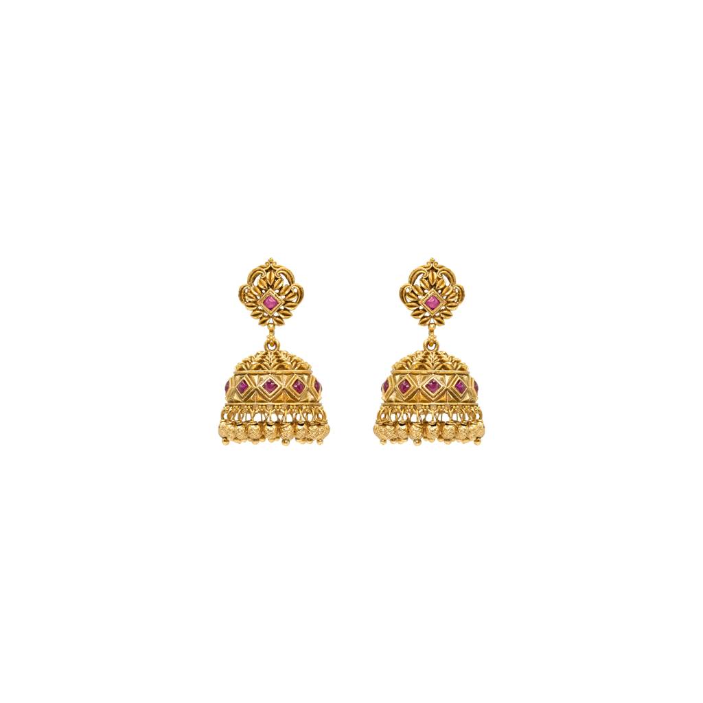 Antique Gold Plated Temple Jhumka Earrings | 1 Gram Jewellery : R-1156