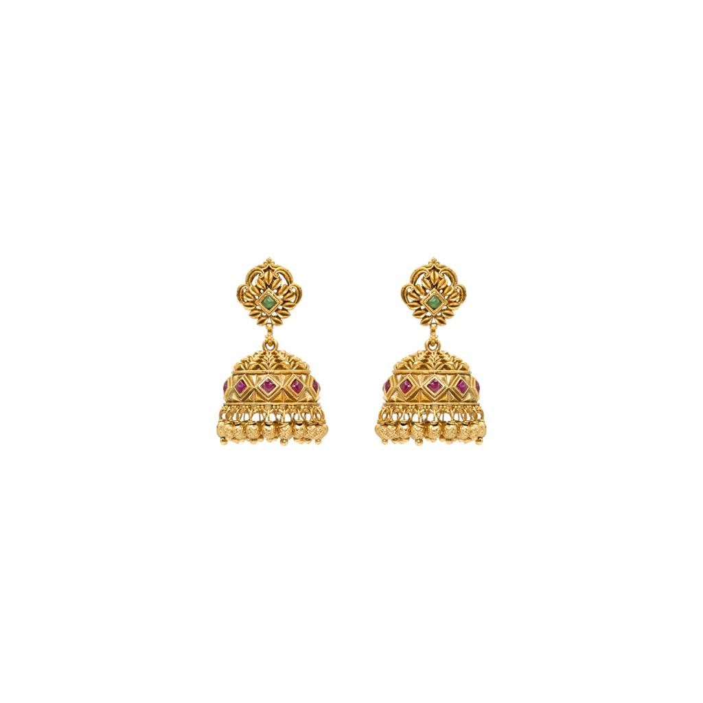 Antique Gold Plated Temple Jhumka Earrings | 1 Gram Jewellery : R-1156