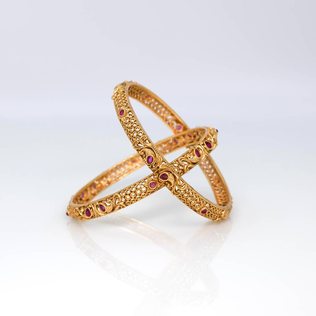Goddess Laxmi Carved Temple Bangles | Premium Bridal Temple Jewellery : V-864PAIROF2