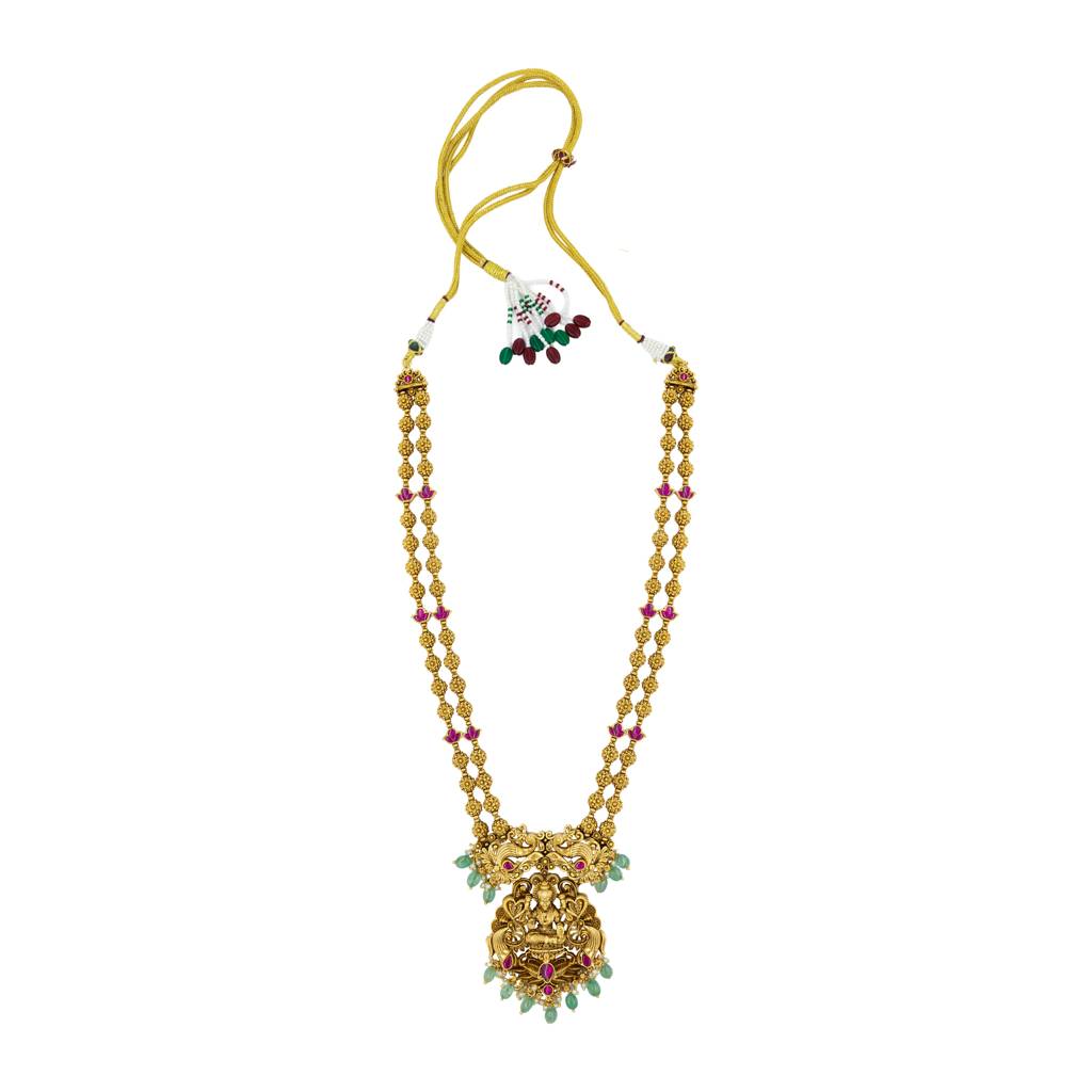 Divine Laxmi Temple Jewellery Pendant Set | Antique Gold Plated Traditional Design : J-75