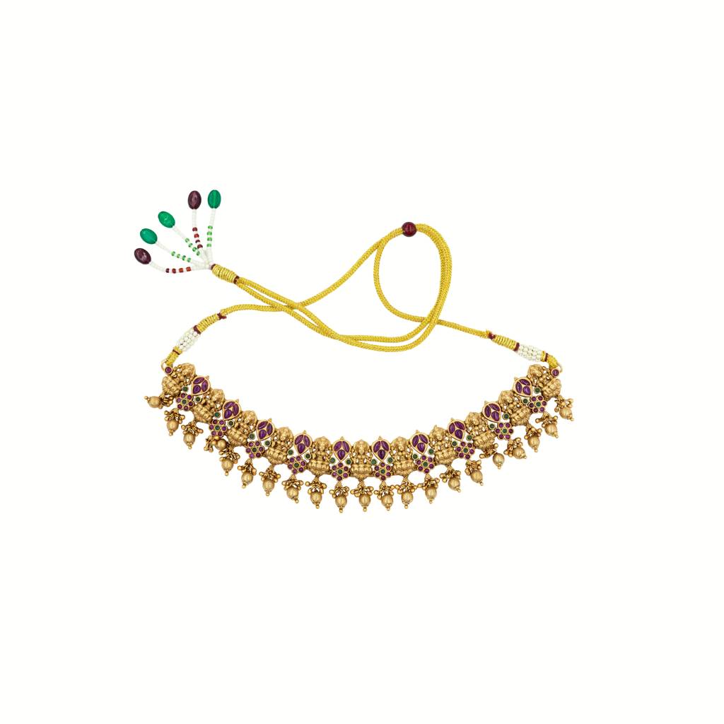 Royal Temple Jewellery Short Necklace Set | Premium Antique Finish : K-1059