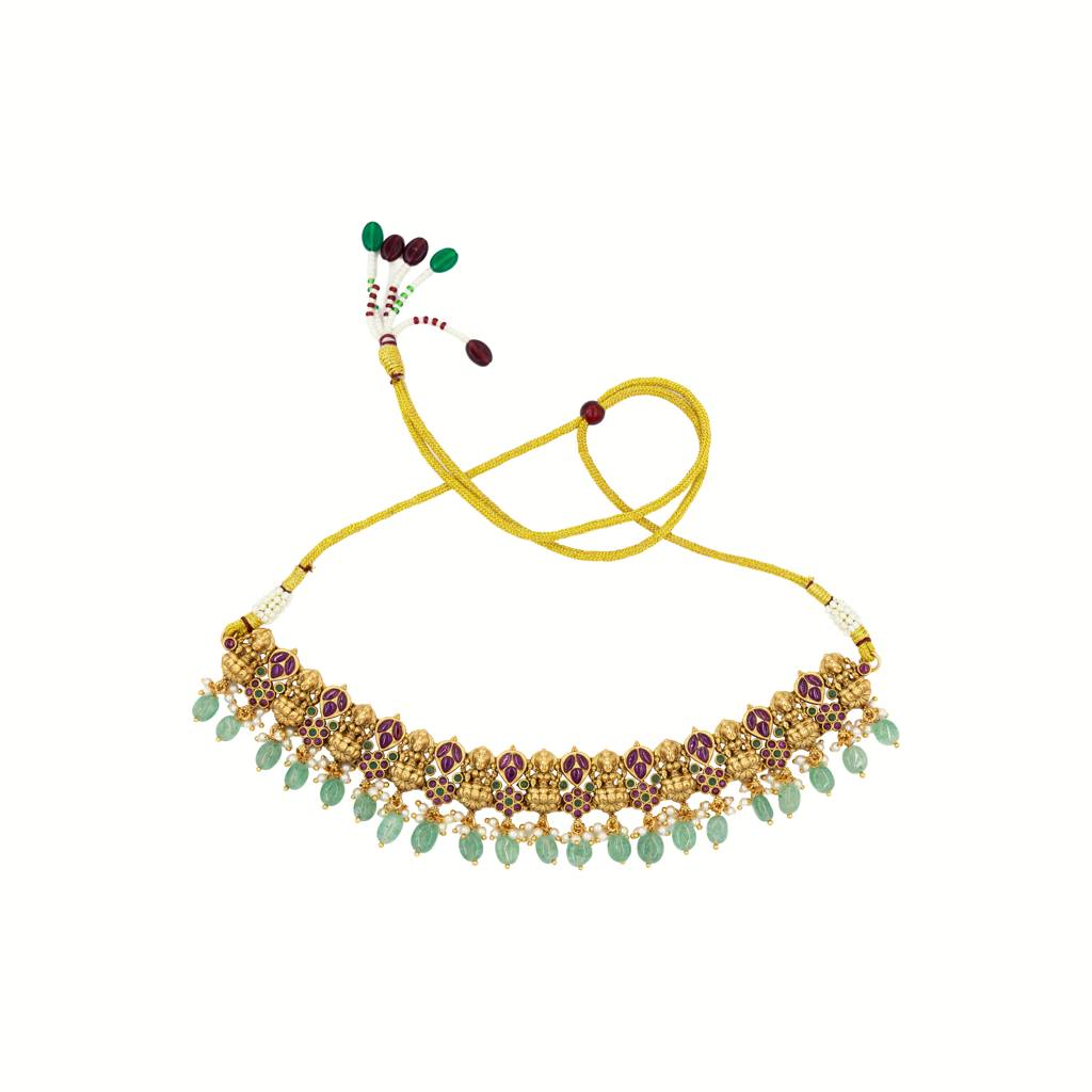 Royal Temple Jewellery Short Necklace Set | Premium Antique Finish : K-1059