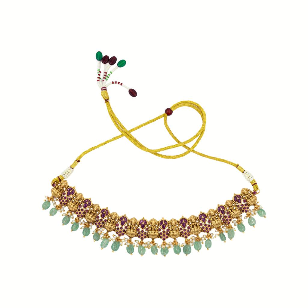 Royal Temple Jewellery Short Necklace Set | Premium Antique Finish : K-1059