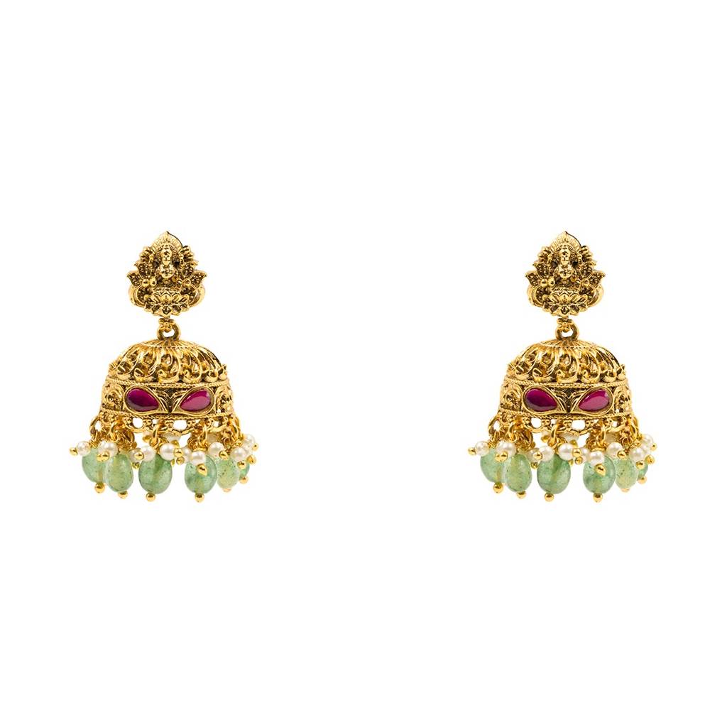 Divine Laxmi Temple Jewellery Pendant Set | Antique Gold Plated Traditional Design : J-75