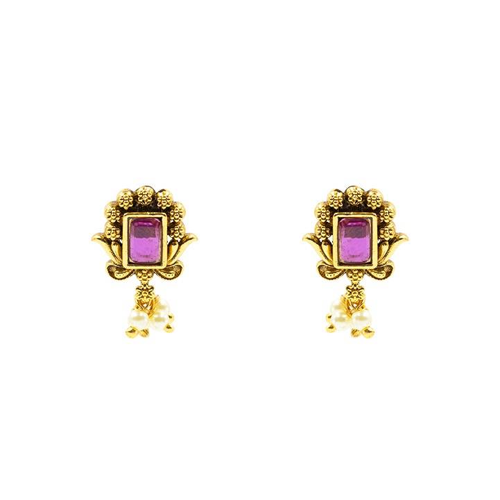 Antique Gold Plated Laxmi Temple Jewellery Short Necklace Set | Contemporary Bridal : T-37