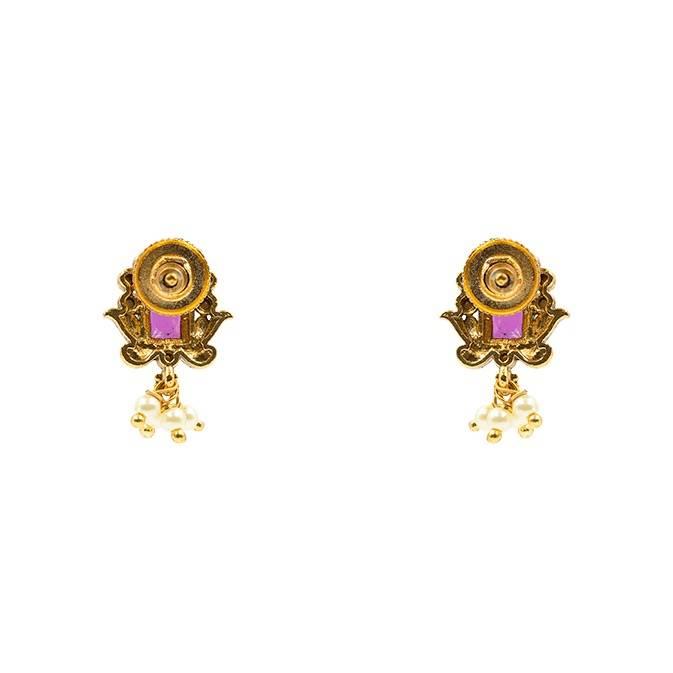 Antique Gold Plated Laxmi Temple Jewellery Short Necklace Set | Contemporary Bridal : T-37