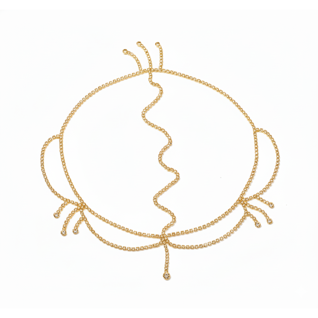 Gold Crystal Bridal Head Chain For Women – Wedding Rhinestone Matha Patti Hair Jewelry Headpiece : M4SK-005-GOLD