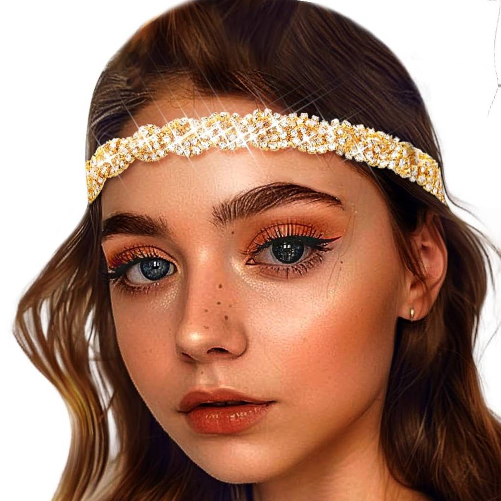 Women’S Bohemian Rhinestone Forehead Headband - Gold Crystal Bridal Head Chain Hair Jewelry For Festivals, Wedd : M4SK-CT-GOLD