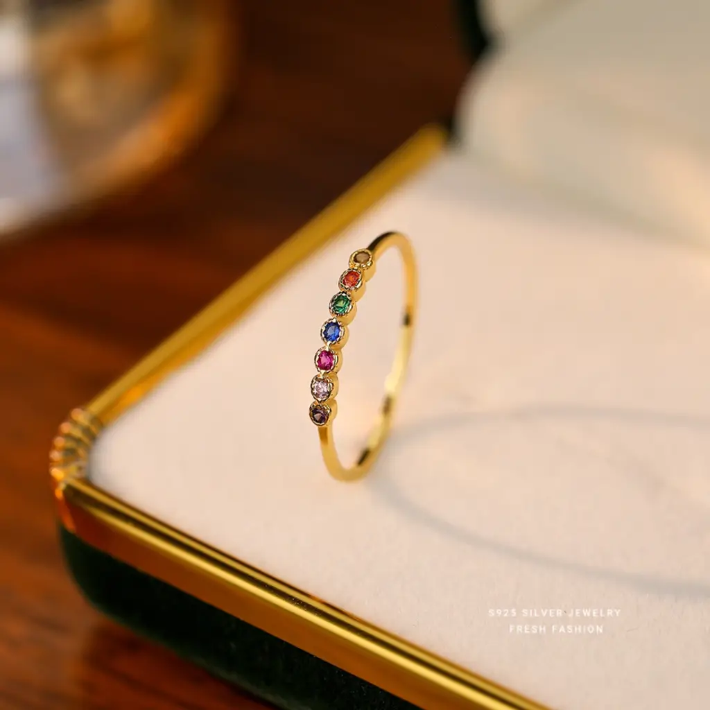 Brd Jewelry 925 Sterling Silver Gold Plated Muticolor Cz Adjustable Ring I Gold Dainty Ring For Women & Girls