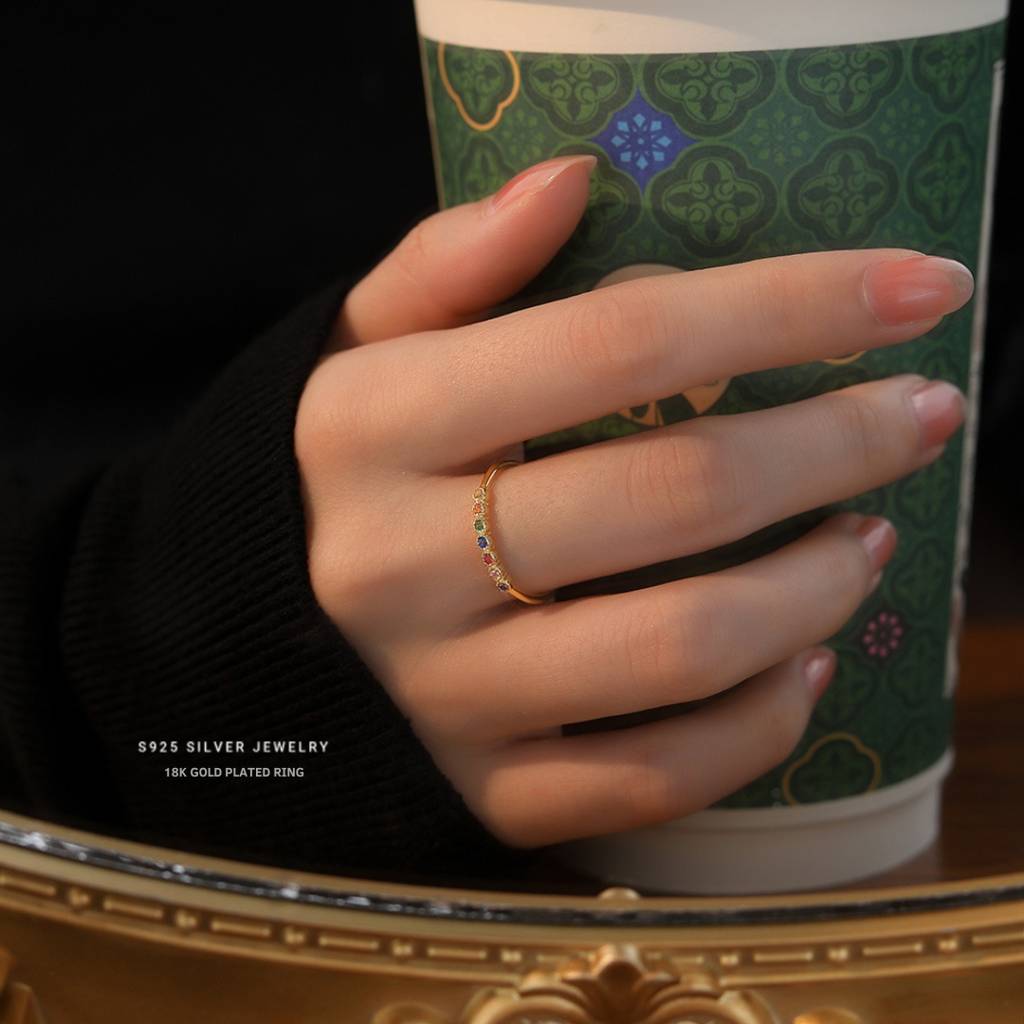 Brd Jewelry 925 Sterling Silver Gold Plated Muticolor Cz Adjustable Ring I Gold Dainty Ring For Women & Girls : BRDK1210