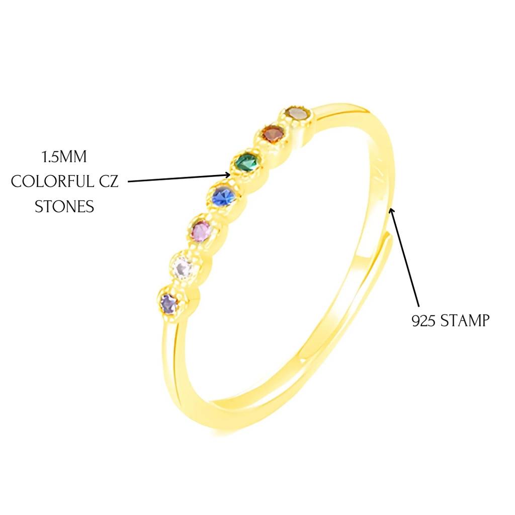Brd Jewelry 925 Sterling Silver Gold Plated Muticolor Cz Adjustable Ring I Gold Dainty Ring For Women & Girls : BRDK1210