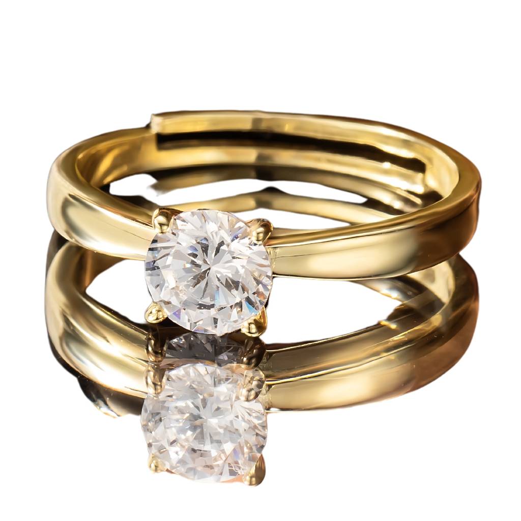 Brd Jewelry 925 Sterling Silver Gold Plated Solitaire Ring,Adjustable I Gifts For Women And Girls : B0DRNYG6SJ