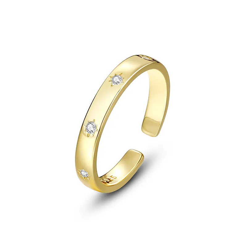 Brd Jewelry Gold Plated Star Cz Silver Band Ring, Zircon Adjustable Silver Ring For Women & Girls : B0DQTMCZLH
