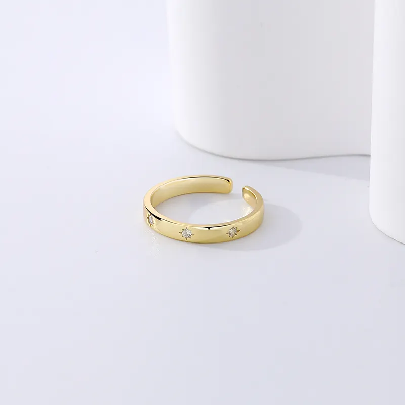 Brd Jewelry Gold Plated Star Cz Silver Band Ring, Zircon Adjustable Silver Ring For Women & Girls : B0DQTMCZLH
