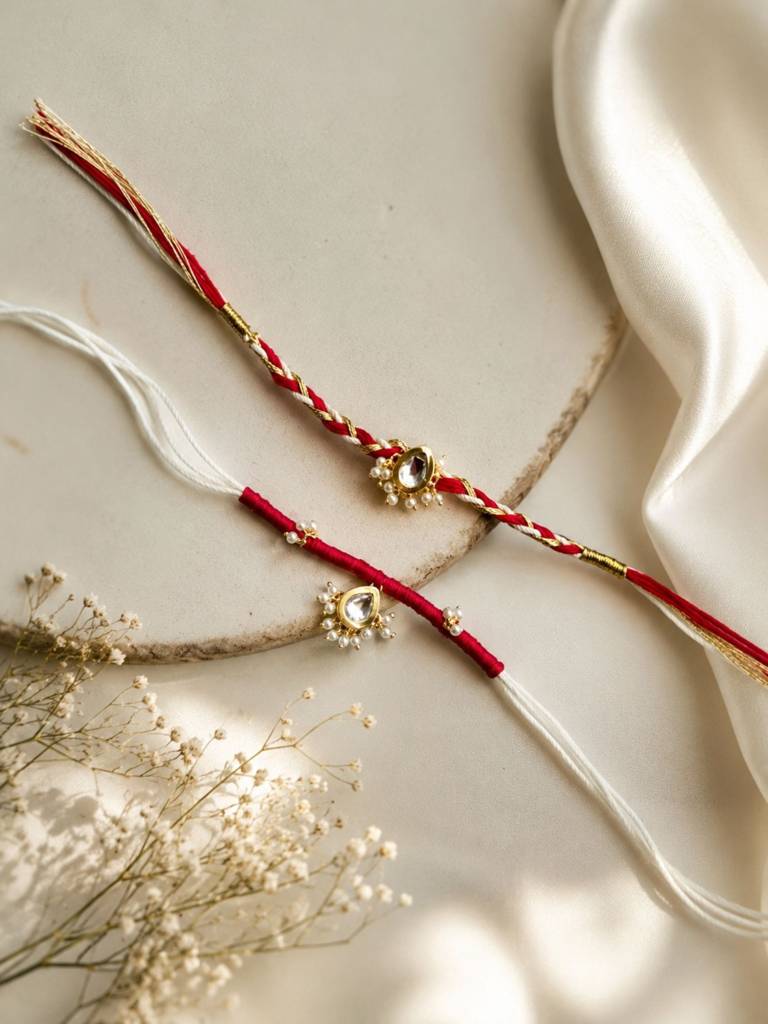 Bhaiya Bhabhi Rakhi Set | Elegant Kundan Pearls Design For Raksha | Set Of 2 Kundan Rakhi : GPAAJSRAAKHIC02