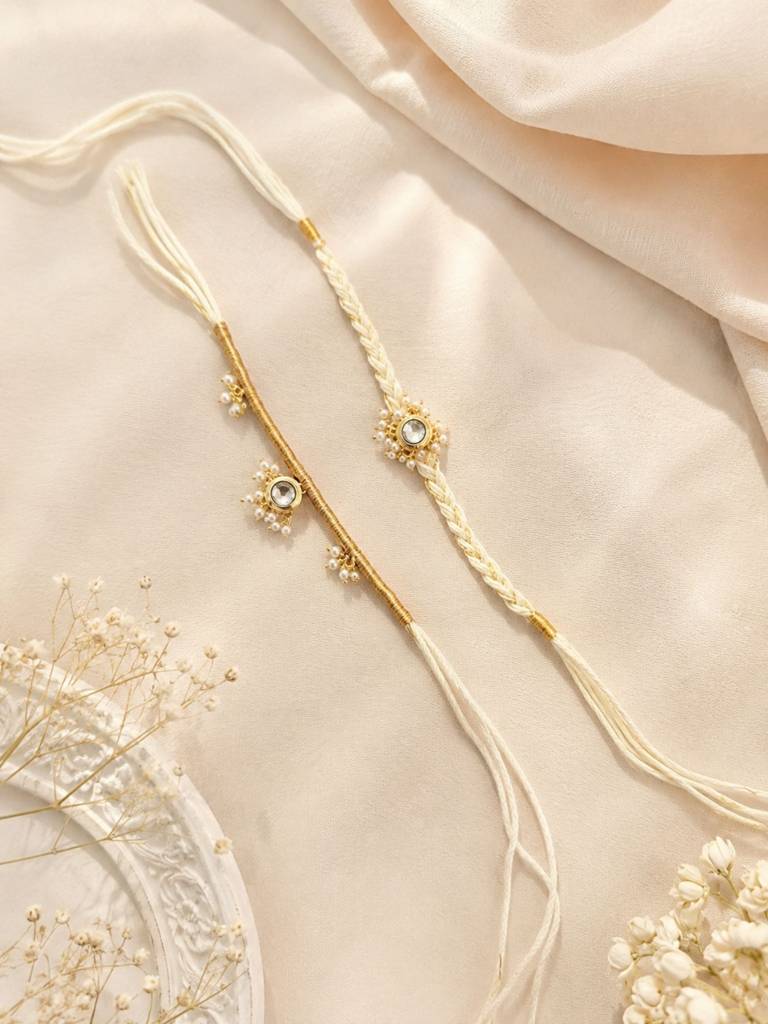 Bhaiya Bhabhi Rakhi Set || Elegant Kundan Pearls Design For Raksha, || Set Of 2 Kundan Rakhi : GPAAJSRAAKHIC04