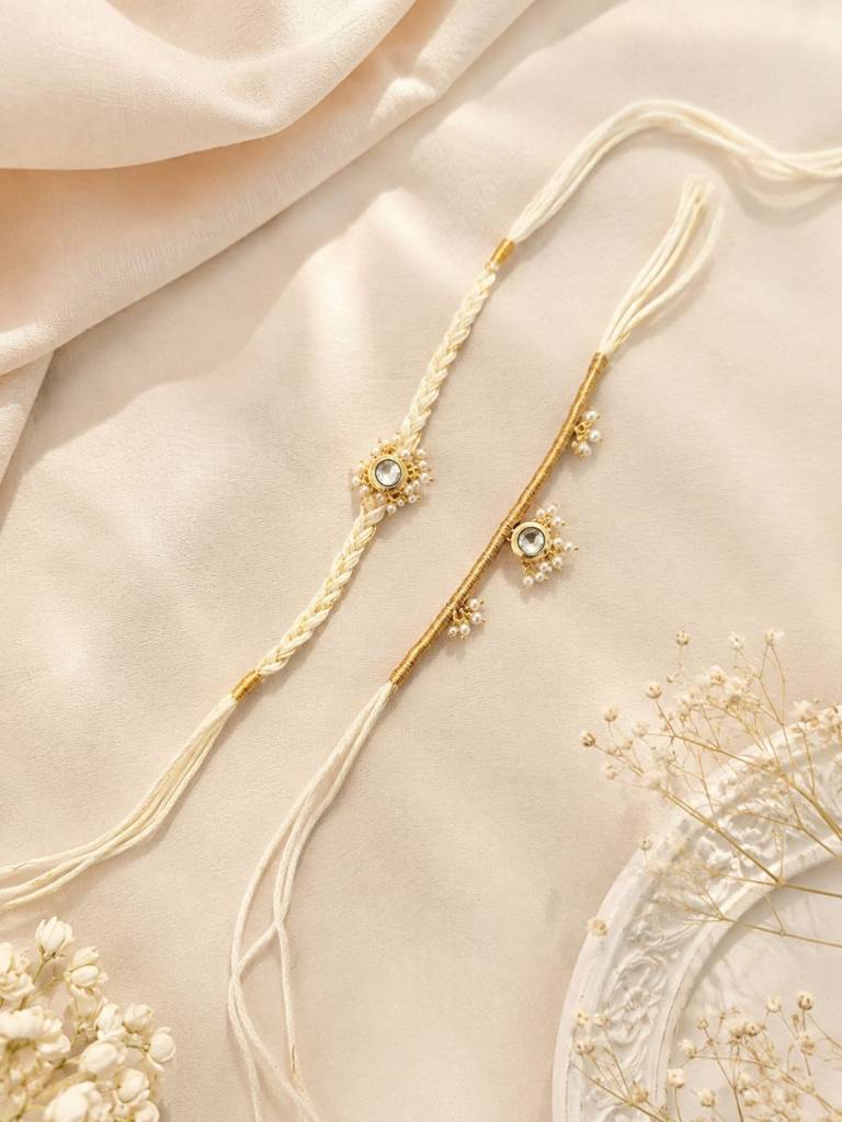 Bhaiya Bhabhi Rakhi Set || Elegant Kundan Pearls Design For Raksha, || Set Of 2 Kundan Rakhi : GPAAJSRAAKHIC04
