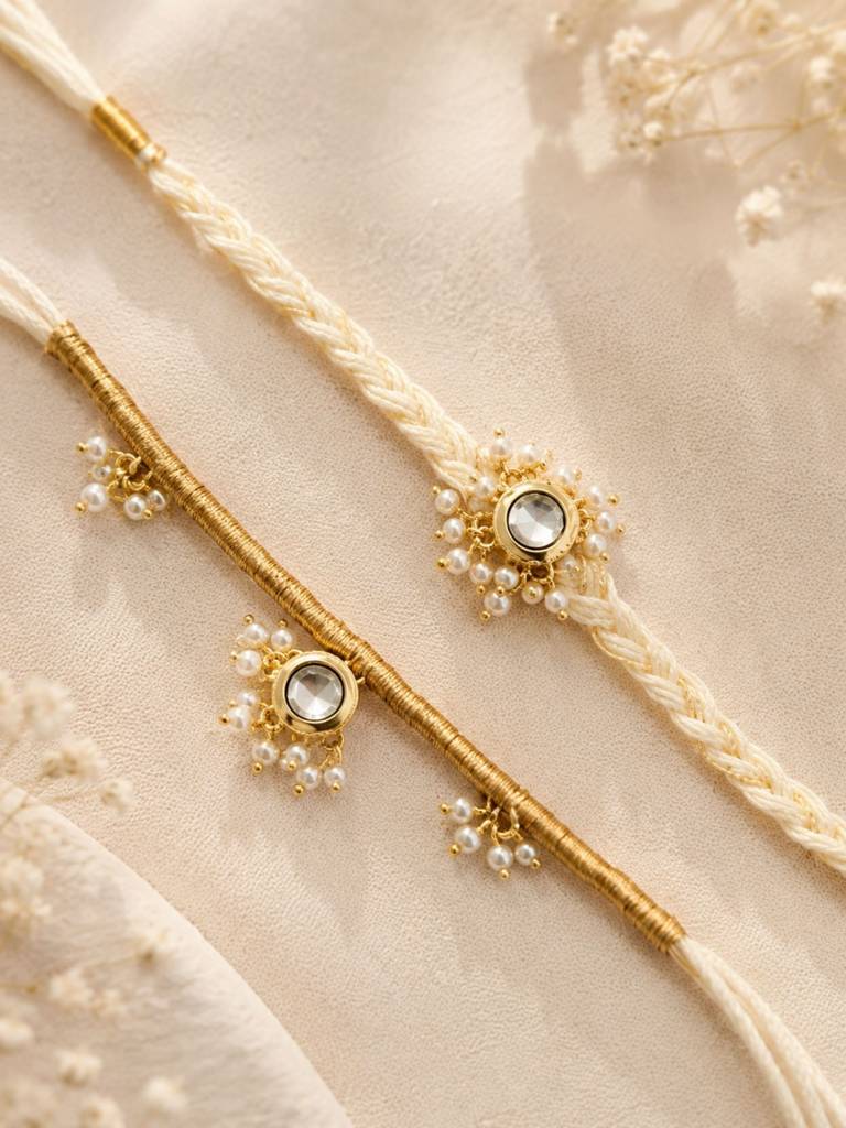 Bhaiya Bhabhi Rakhi Set || Elegant Kundan Pearls Design For Raksha, || Set Of 2 Kundan Rakhi : GPAAJSRAAKHIC04