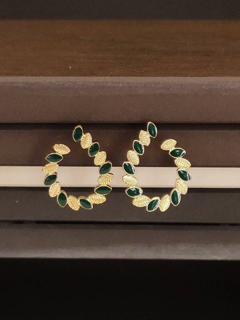Gold Green Mini Drop Pattern Gold Plated Plain Stud Earrings : WestEar83