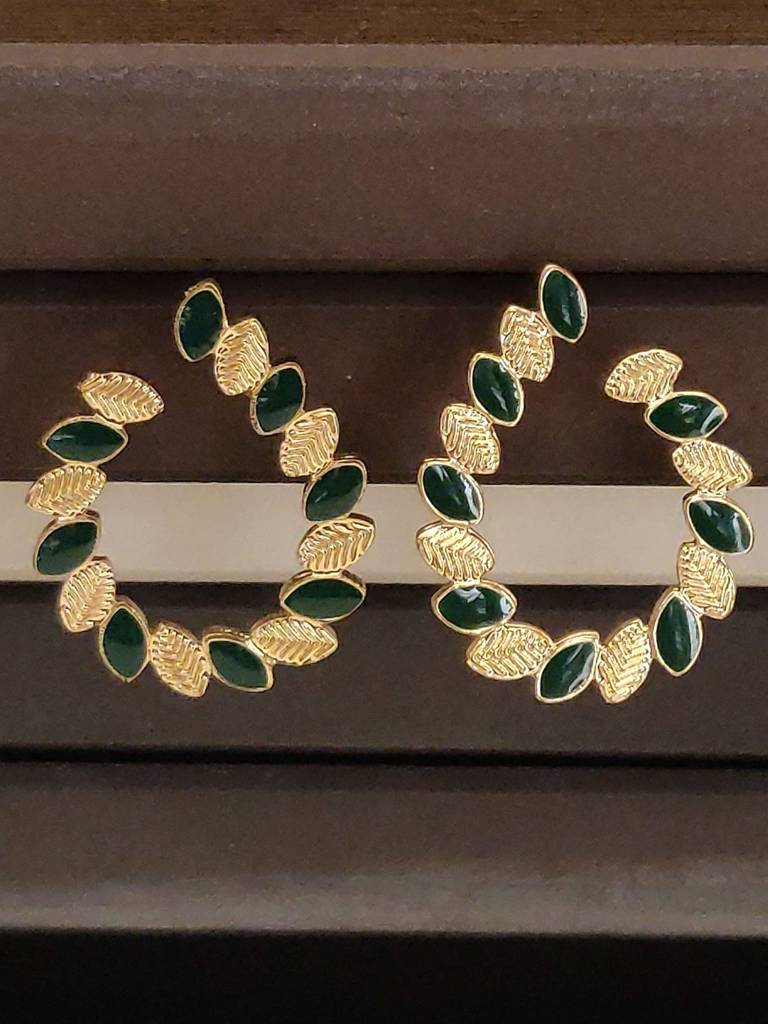 Gold Green Mini Drop Pattern Gold Plated Plain Stud Earrings : WestEar83
