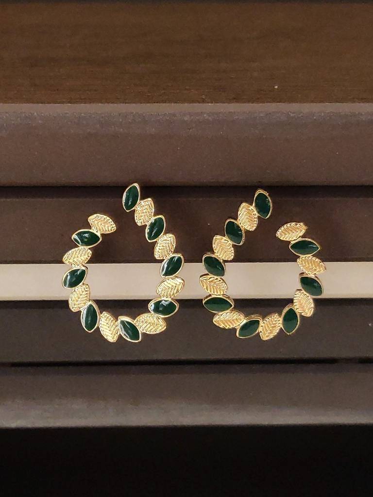 Gold Green Mini Drop Pattern Gold Plated Plain Stud Earrings : WestEar83