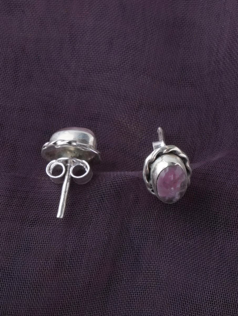 925 Sterling Silver Oval Shape Pink Stone Stud Earrings : ARSSE720