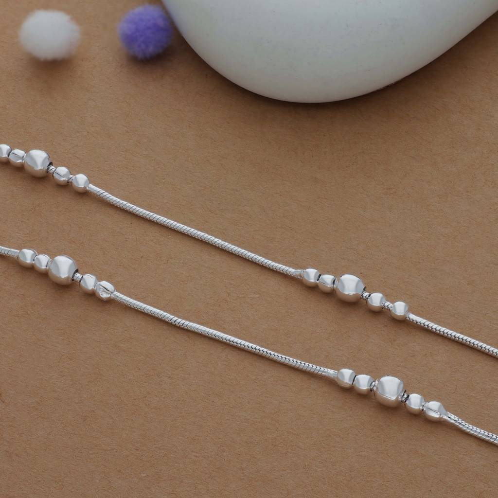 Iyal Grace Beadline Silver Women Anklet | 925 Hallmark | Daily Wear : WA-CT-RH-A-112-P