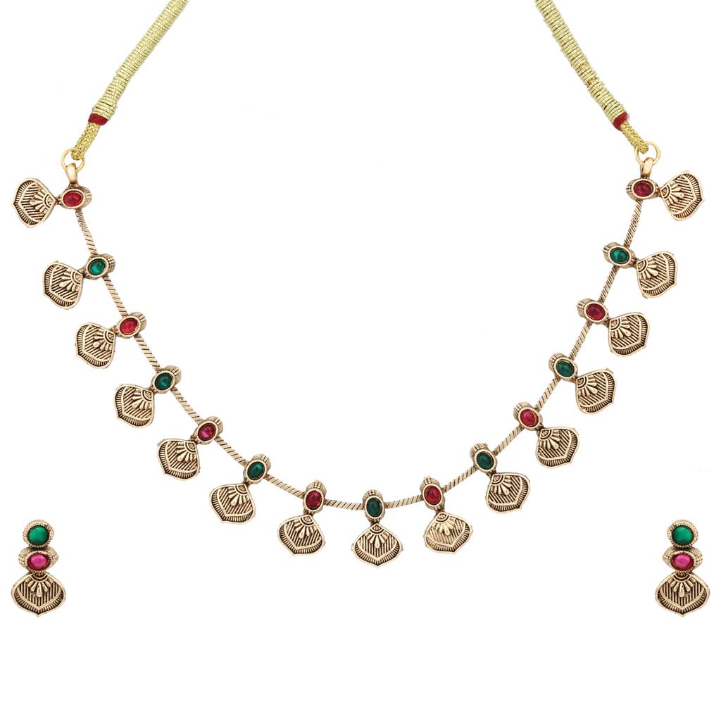 Gold Plated Delicate Necklace Set : S24MRNKS486GLD
