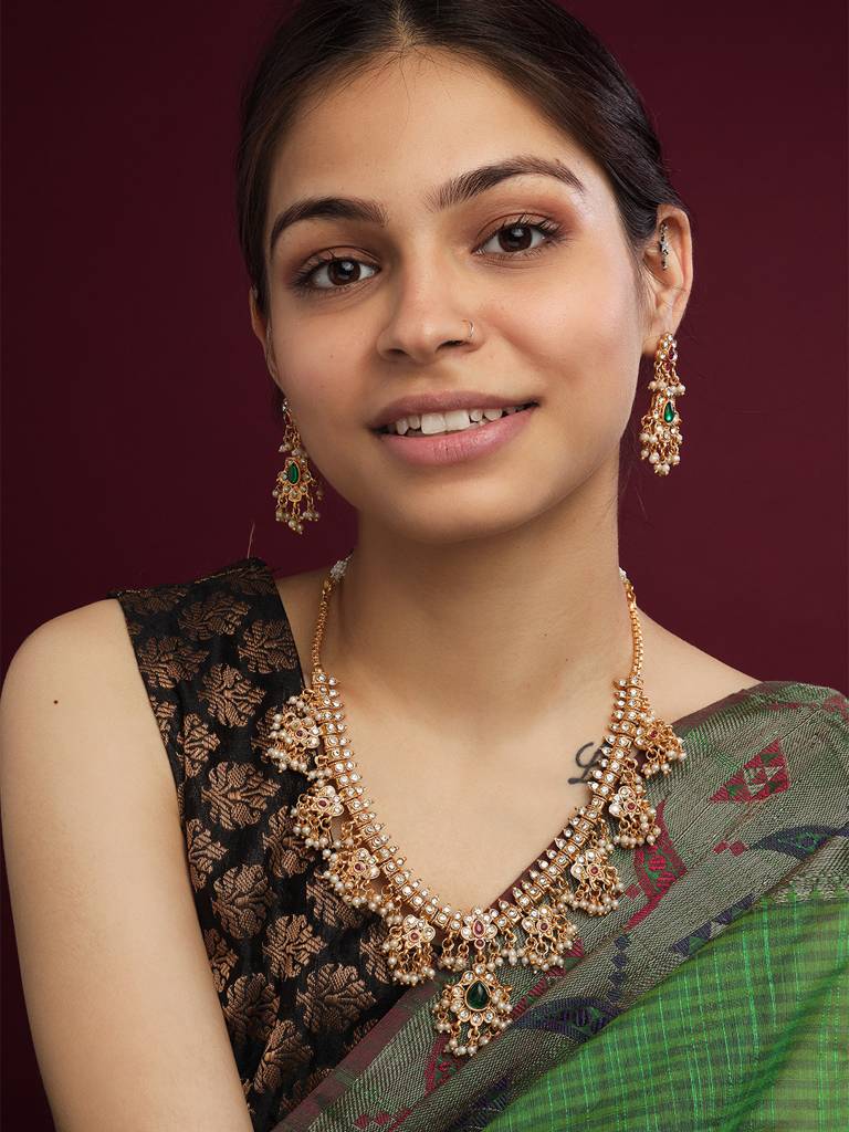 Short Guttapusalu Necklace Set - A Regal South Indian Bridal Jewellery : SATJS288SHORT