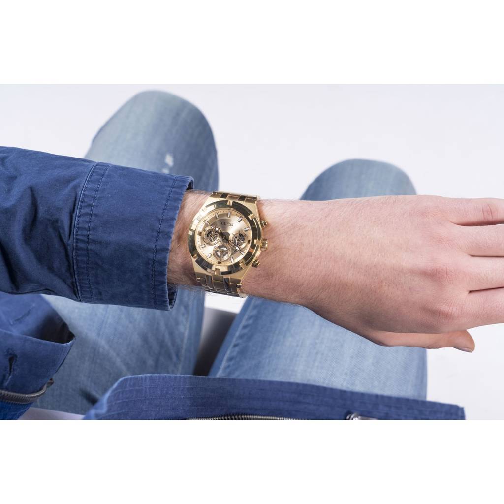 Guess Round 44Mm Champagne Dial Analog Men Watch - Gw0260G4 : GW0260G4