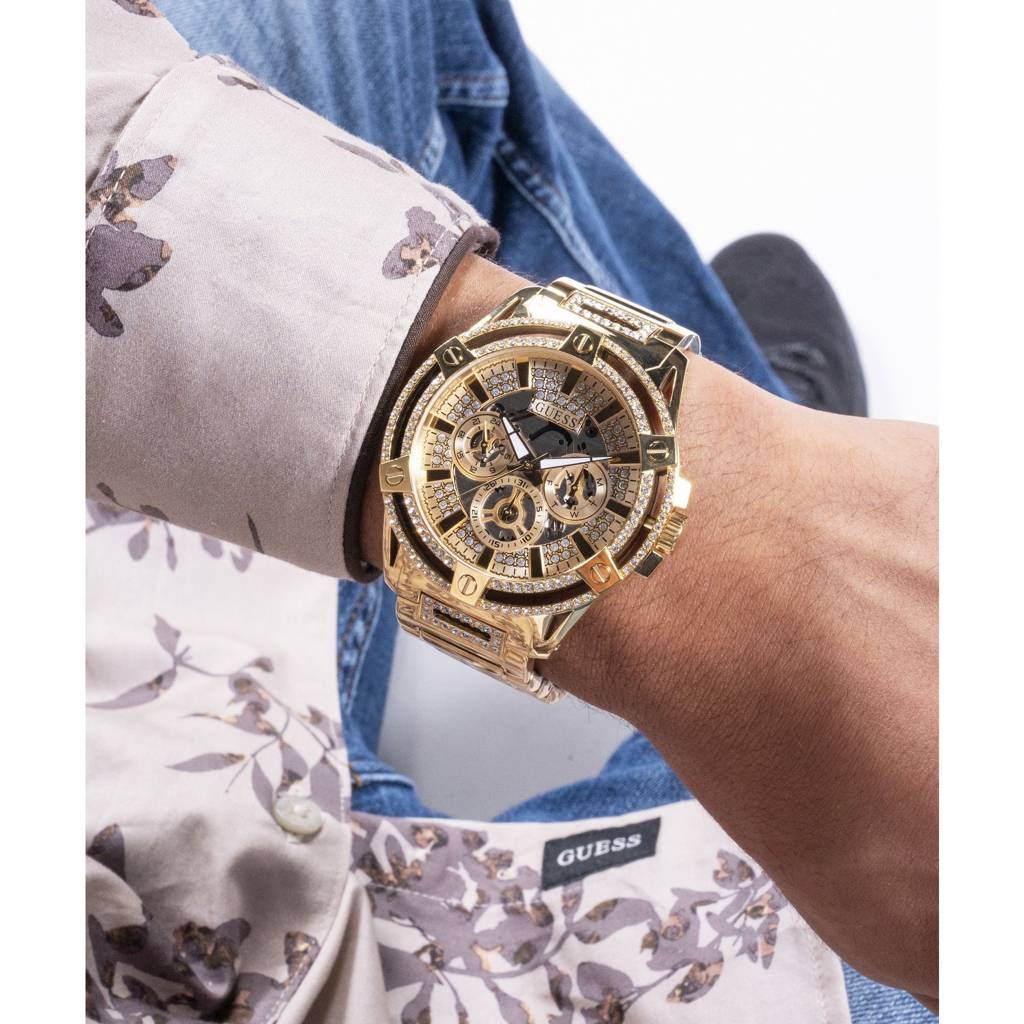 Guess Round 48Mm Champagne Dial Analog Men Watch - Gw0497G2 : GW0497G2