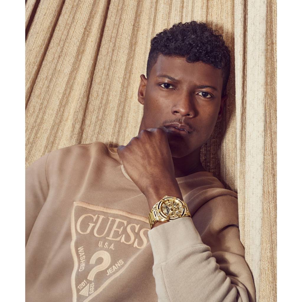 Guess Round 48Mm Champagne Dial Analog Men Watch - Gw0497G2 : GW0497G2